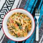 Pasta with red sauce in a bowl