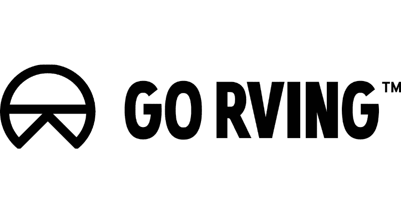 The image features the "GO RVING" logo with a stylized circular emblem on the left, resembling a sun setting or rising over a horizon, followed by the text "GO RVING&trade;" in bold black letters.